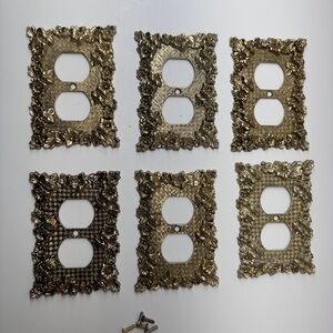 Vtg. Charm N Style 300 Brass Tone Floral Switch Cover Wall Plate Metal Floral x6
